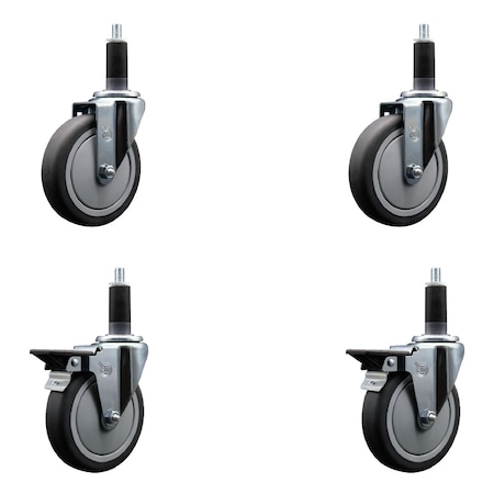 Service Caster 5'' Thermoplastic Rubber Wheel Swivel 1-1/8'' Expanding Stem Caster Set 2 Brakes, 4PK SCC-EX20S514-TPRB-2-PLB-2-118